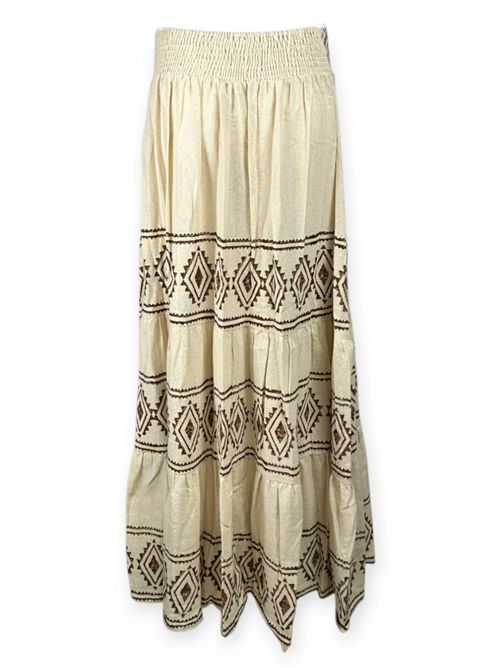 gonna donna fantasia atzeca beige e marrone Pahiesa Formentera | FA23419TABACCO ECRU